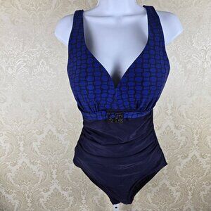 Silhouette Solution Size 10B Blue Black One Piece Swimsuit Buckle Adj Straps